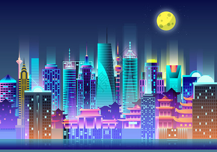灯光矢量城市繁华夜景设计图片