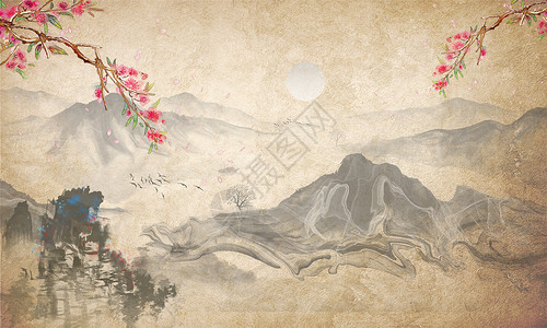 赏樱花宣传海报中国风背景设计图片