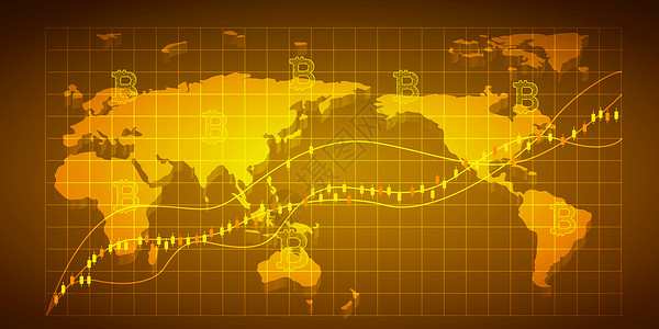 全球化布局矢量比特币股市折线图插画