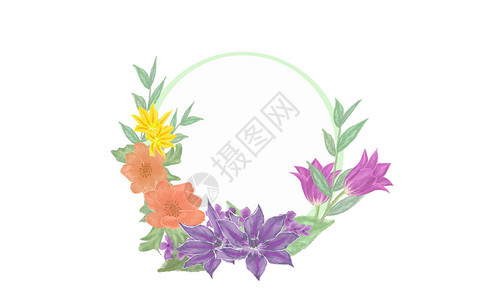 手绘植物花篮花环元素背景插画