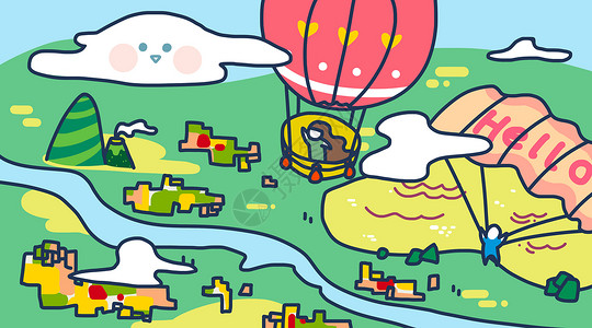 彩色降落伞户外活动旅游手绘插画