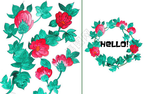 手绘水彩棉花的花背景图片