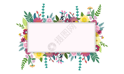 小清新叶子花卉装饰框背景图片