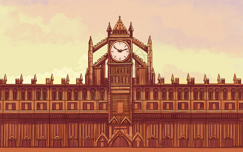 议会大楼钟表大楼插画