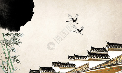 仙鹤元素中国风背景设计图片