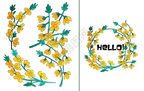 黄色花朵框架手绘水彩花朵插画