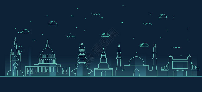 清真寺插画卡通地标建筑插画