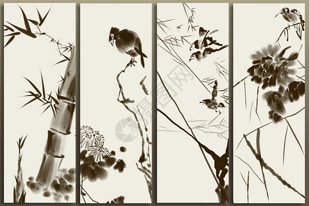 梅兰竹菊花鸟背景图片