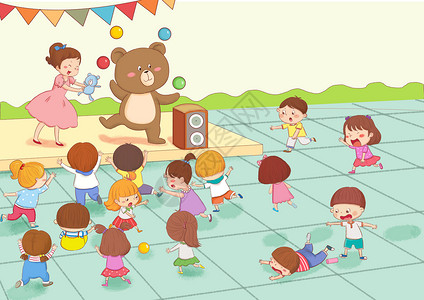 幼儿园熊孩子插画高清图片