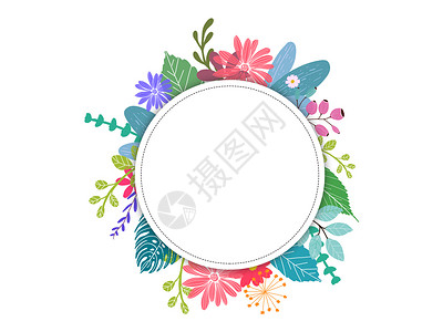小清新圆形框花卉植物圆形框插画