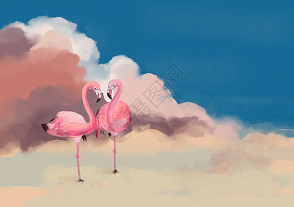 粉色火烈鸟云中的火烈鸟插画