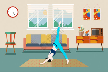 健身房间瑜伽健康运动插画