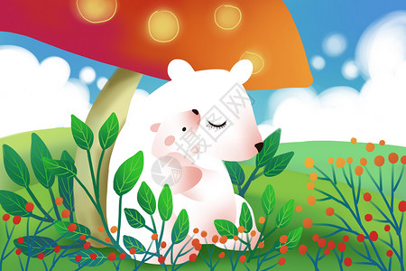 北极熊母子温馨白熊母子插画