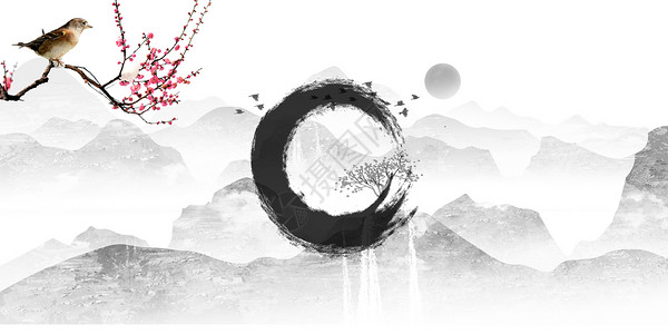 木门门环复古红梅喜鹊云山图设计图片