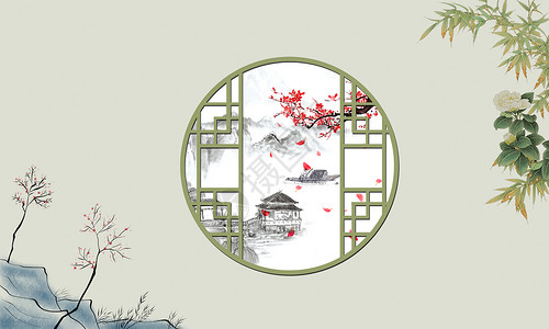 春天包装花元素中国风背景设计图片