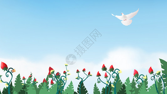 白鸽高清素材花丛与白鸽插画