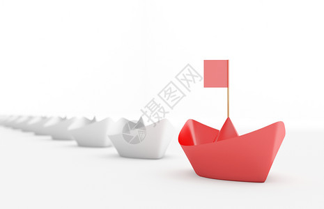 红色小船引航前行设计图片