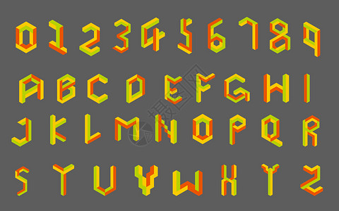 立体字母矢量矛盾空间字母和数字插画