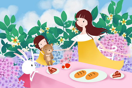 春日野餐卡通插画背景图片
