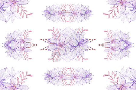 对称纹样水彩彩铅粉紫植物花纹组合插画