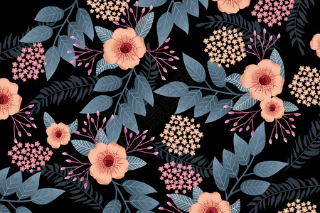 黑色鲜花素材花卉树叶元素背景插画