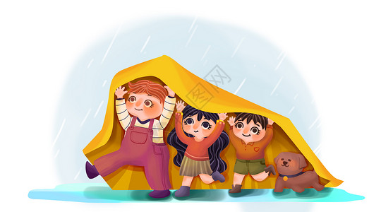 挡雨的女孩谷雨气节手绘插画插画