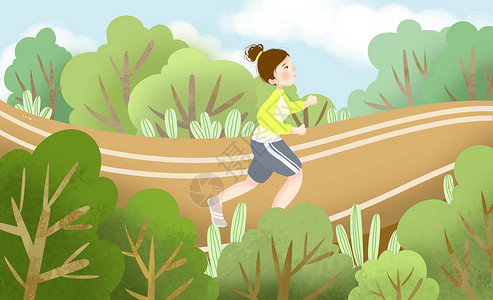 趴在跑步机上休息喝水的健身女性跑步锻炼运动健身插画