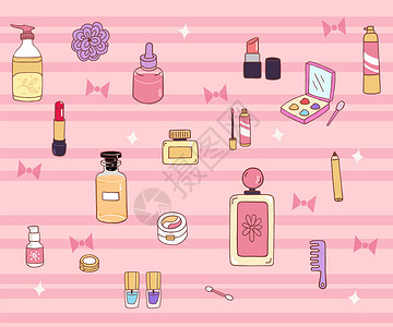 粉色美妆化妆品插画