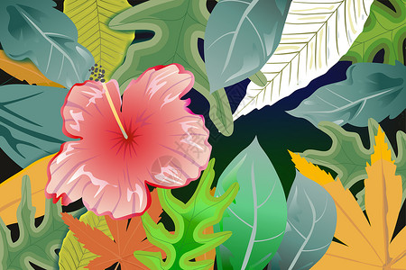 热带花叶花卉植物背景插画