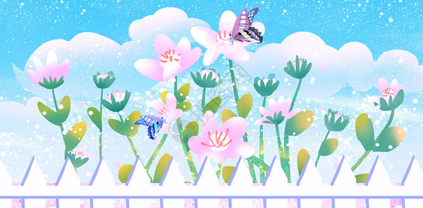蓝天下的花朵背景图片