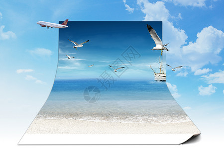 梦幻沙滩海浪晴空设计图片