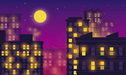 城市街道元素城市夜景插画