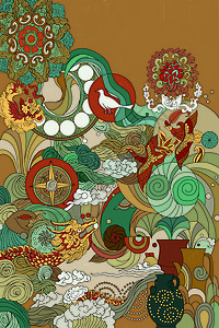 中国元素壁画背景图片