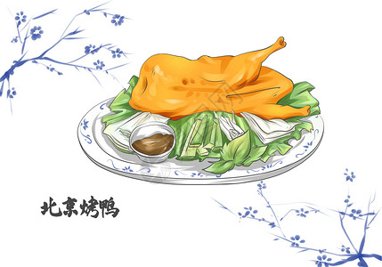 瓷盘北京特色美食北京烤鸭插画
