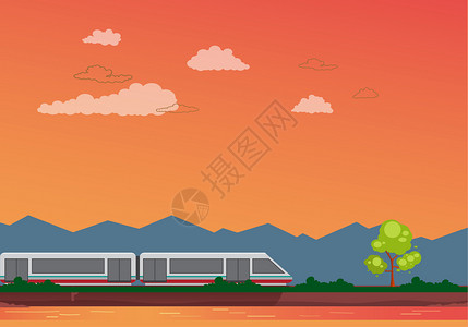 山风光火车旅行风景插画