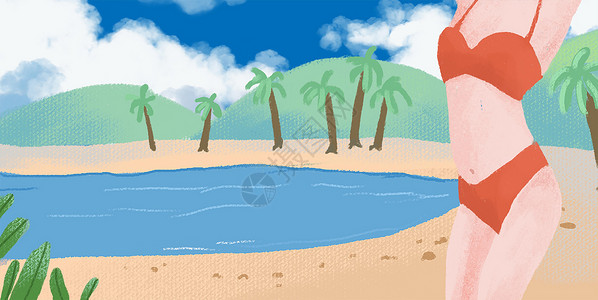 海滩上的椰子树减肥插画