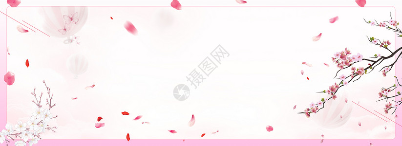 桃枝桃花粉色唯美海报背景设计图片