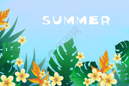 夏天字母留白夏天字母花卉植被背景插画