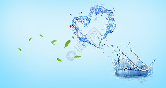心形树叶蓝色清新水花背景设计图片