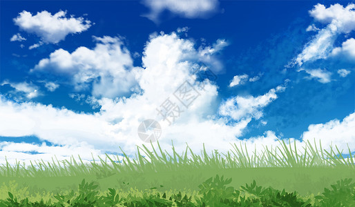 高清绿草素材云海下的田野插画