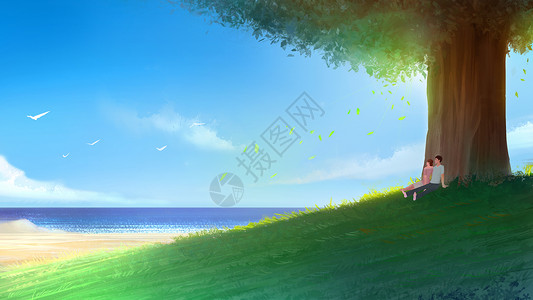 夏日海边少女夏天的风插画