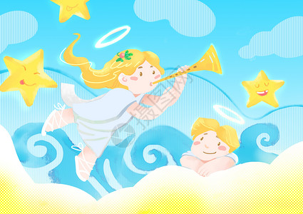 基督教慈善天使小天使吹喇叭插画