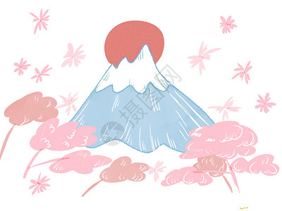 和风ps素材富士山插画