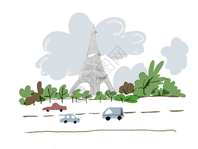 巴黎地标建筑法国巴黎 埃菲尔铁塔插画