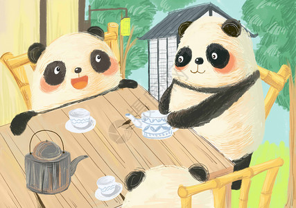 中国国宝大熊猫插画
