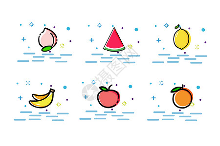 一组桃子水果mbe图标插画