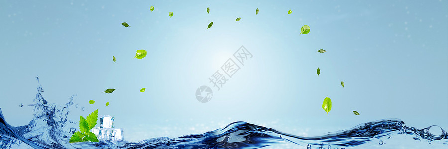 水珠树叶水波背景banner设计图片