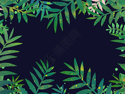 装饰手素材手绘热带叶子背景插画