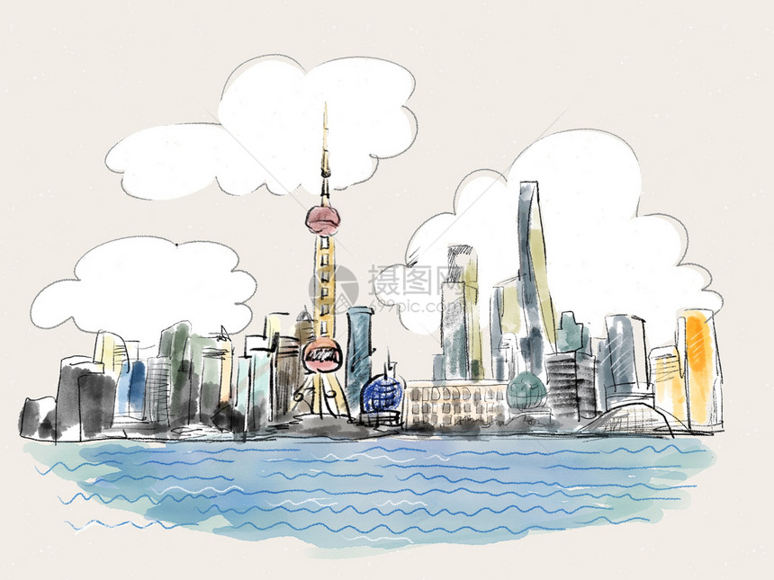 上海地标涂鸦手绘图片