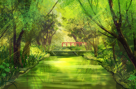 水の色-夏天树林阳光水面图片素材